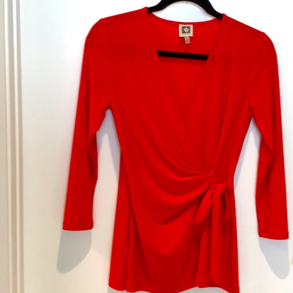 Bright Red Orange Anne Klein Knit Top, XS, Excellent!